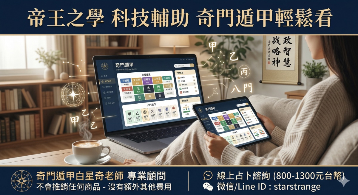 奇門遁甲排盤系統與線上占卜諮詢：白星奇老師首創 AI 輔助與盲測驗證，提供專業轉職、感情、商務決策指導與奇門遁甲解盤教學。