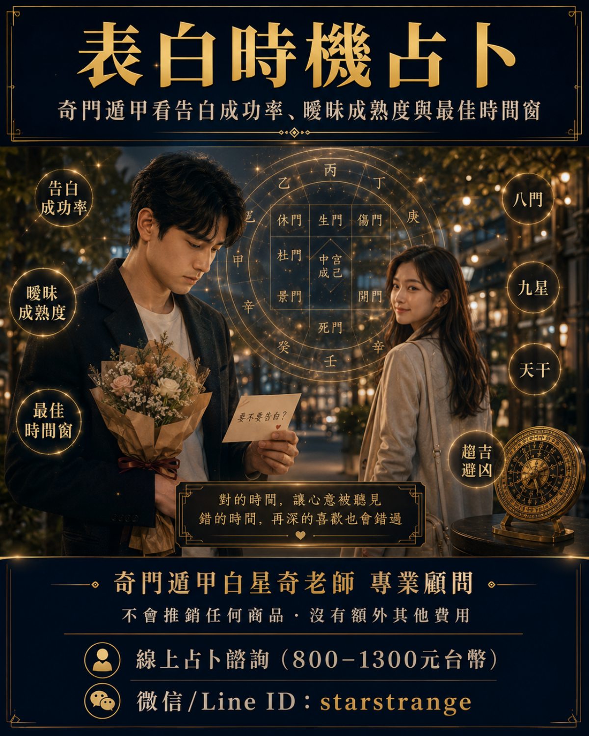 表白時機占卜，奇門遁甲看告白成功率與最佳時間窗
