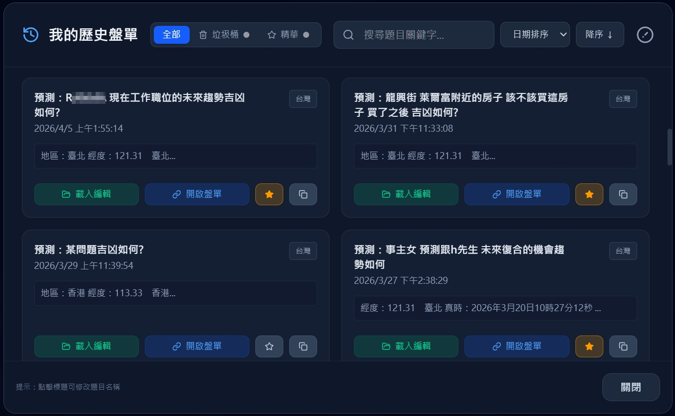 方便使用者記錄過往起局紀錄奇門盤