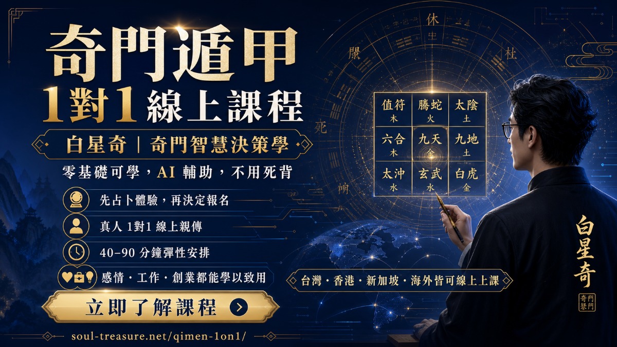 奇門遁甲線上課程|先占卜驗證,白星奇自研排盤工具一對一教學 4 白星奇奇門遁甲一對一線上課程與奇門智慧決策學形象圖