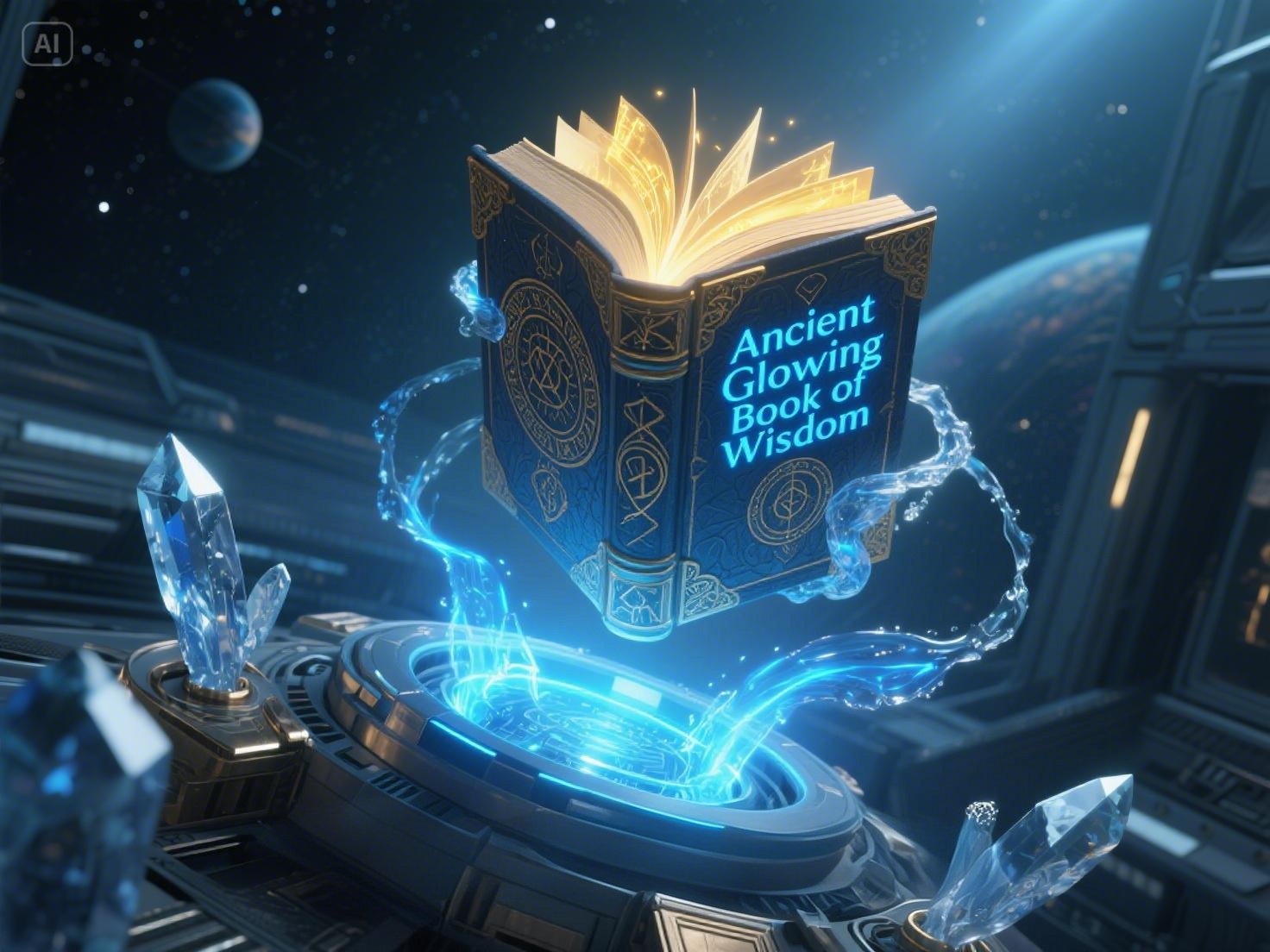 jimeng 2025 07 02 62 A concept art scene An ancient glowing book of wisdom floats midair its page
