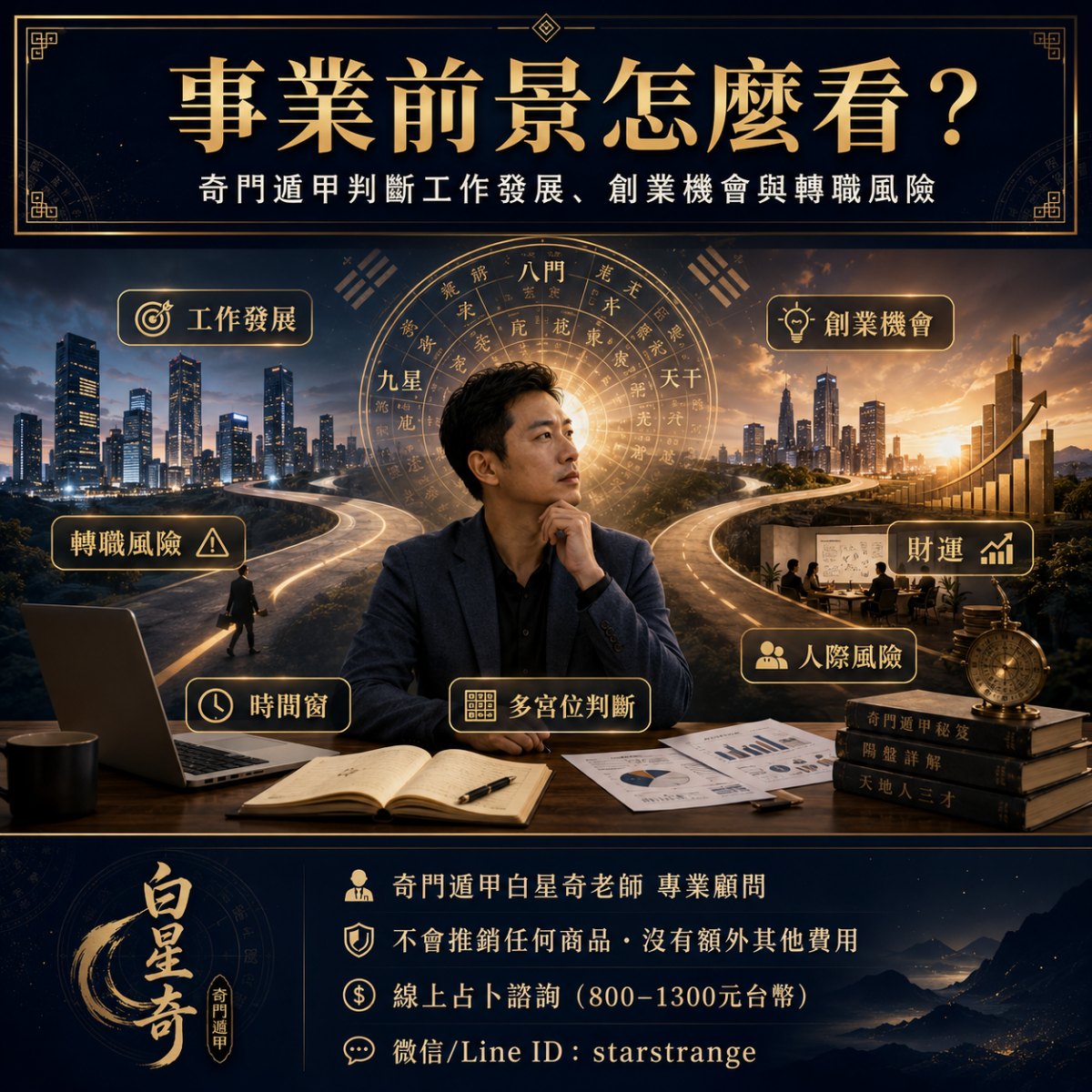 奇門遁甲判斷事業前景，分析工作發展創業機會轉職風險與財務人際阻力