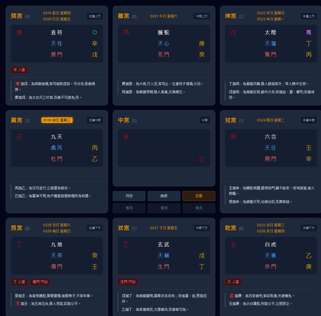 隨課附贈-專業級奇門遁甲排盤網頁版