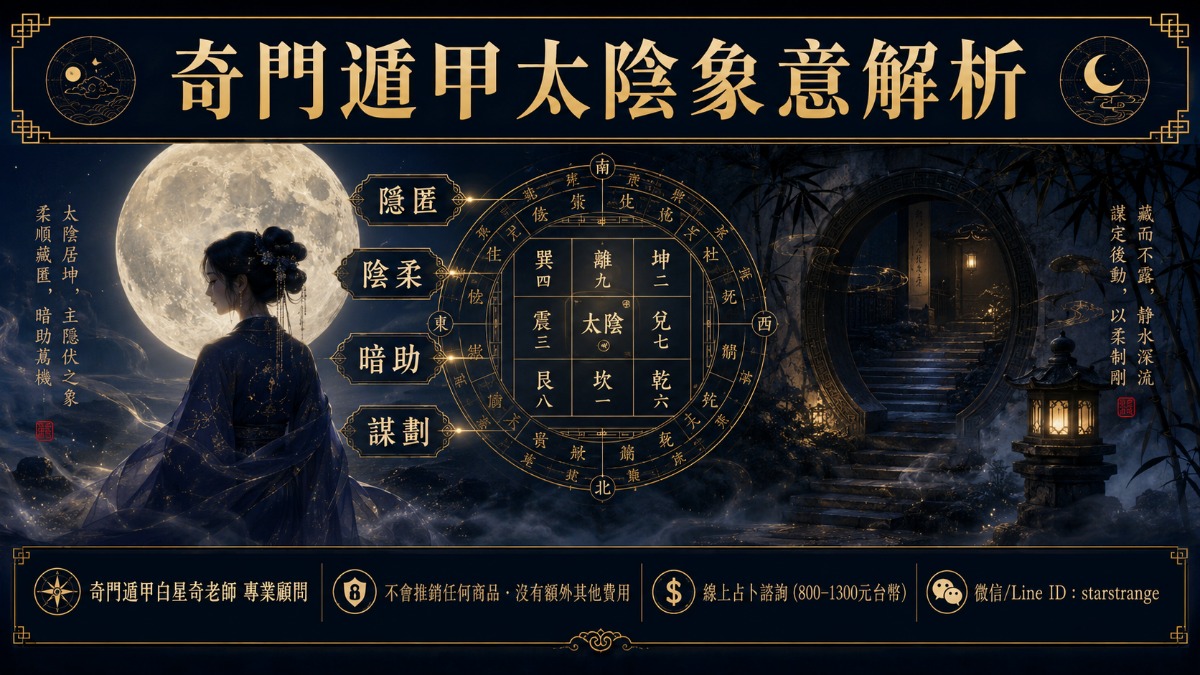 奇門遁甲太陰象意解析:白星奇談暗中助力、隱密策劃與多宮位盤象判斷(2026) 1 太陰 1